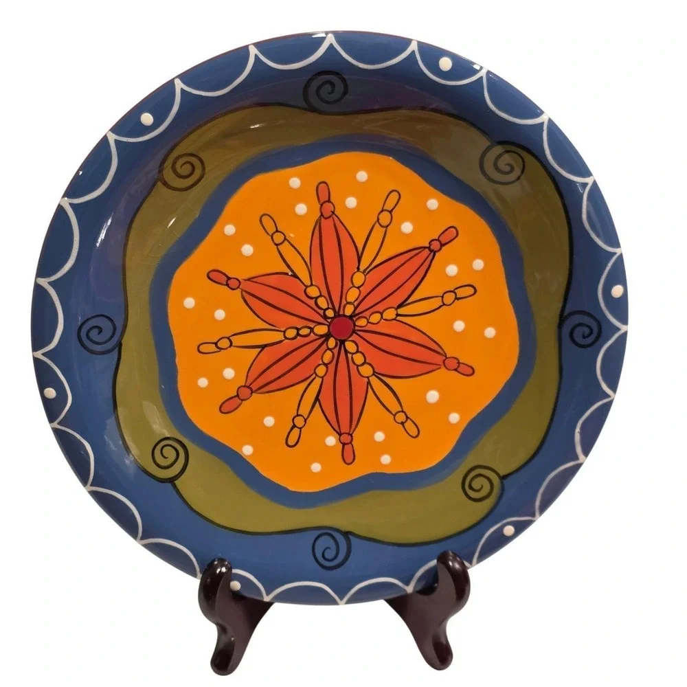 Pier 1 Hand Painted Plates (4), Sunburst Ironstone Dinnerware, Wall Home Decor